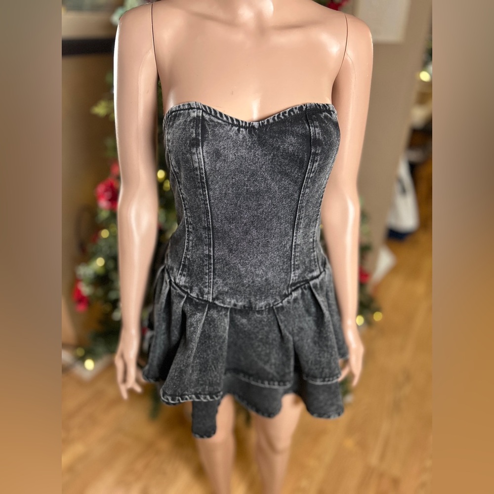 SHEIN Black Denim Strapless Dress size S